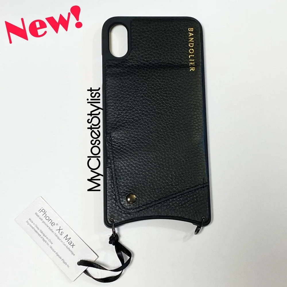 BANDOLIER Black Leather Wallet iPhone XS MAX Crossbody CASE NEW! Pewter Unisex